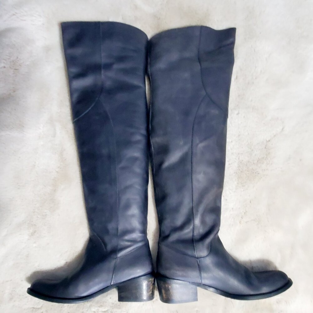 Bronx Leather Knee High Black Riding Boots Size 38 (7) - Picture 2 of 12